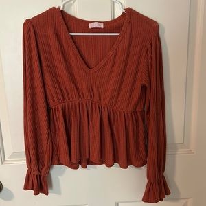 Pink Lily Rust Orange Long Sleeve Top